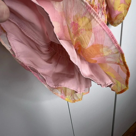 Louna Orange Floral Puff Sleeve Smocked Top - Size Small - Picture 5 of 8